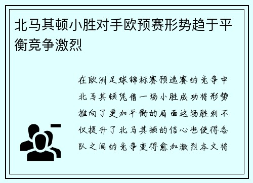 北马其顿小胜对手欧预赛形势趋于平衡竞争激烈